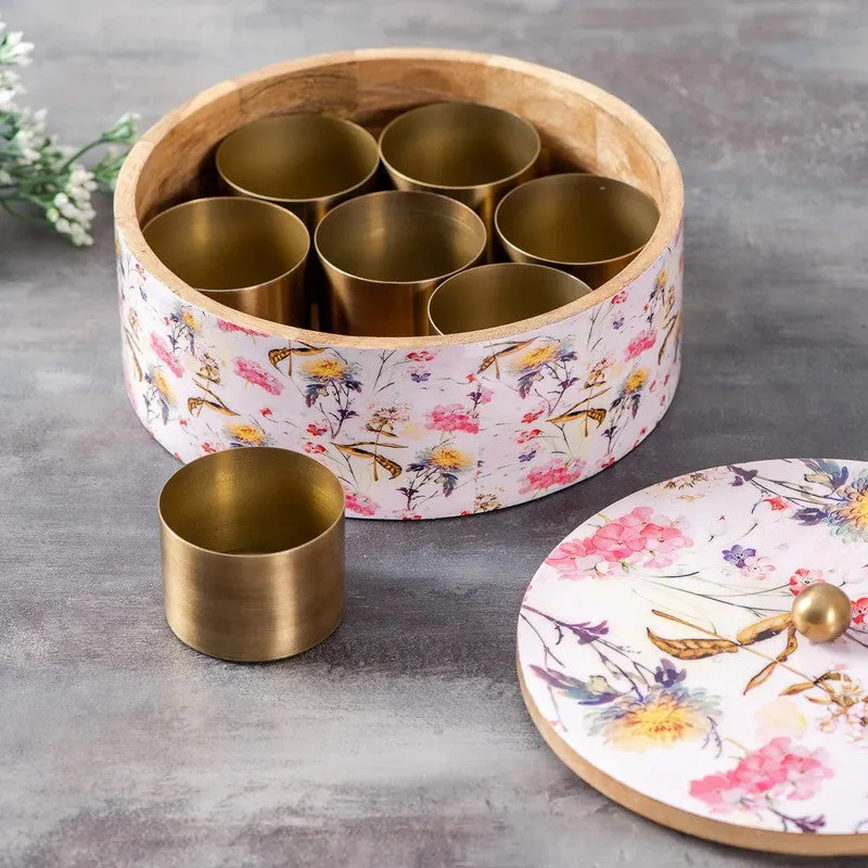 Flavox Mango Wood Round Masala Box - Three Piece Set media 6