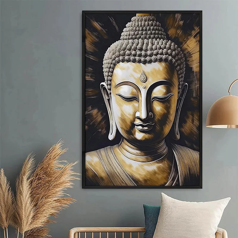 Golden Serenity Wall Painting With Frame media 1