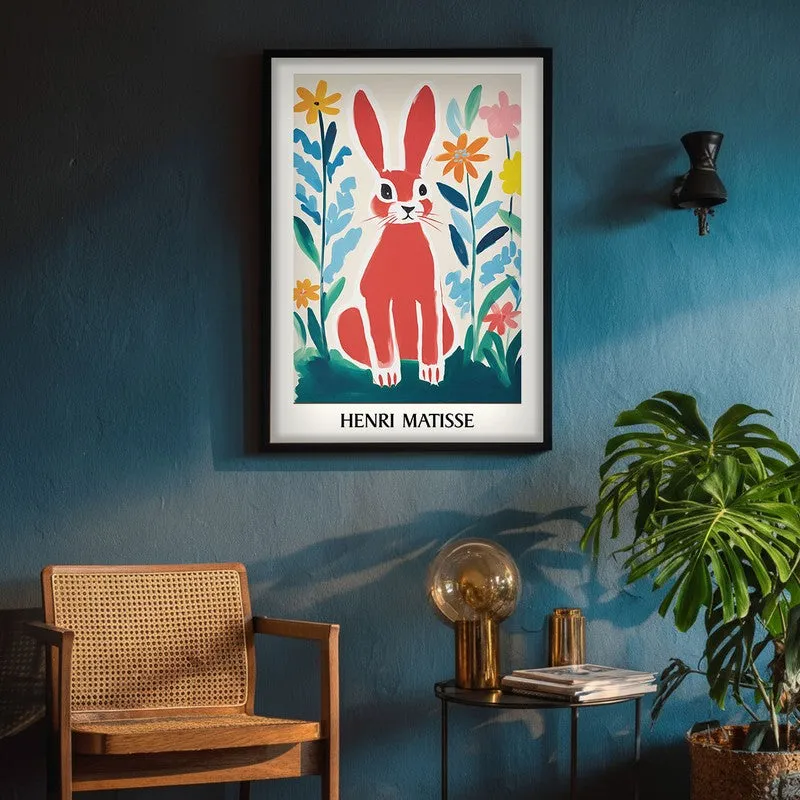 Red Rabbit Inspired by Henri Matisse Archival Canvas Wall Art - Black Frame media 4