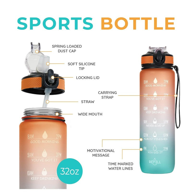 Solara Sportiq Plastic Water Bottle (1000 mL) - Orange,Blue media 3