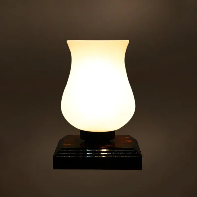 Mirova Glass Table Lamp With Wooden Base - White & Brown media 7