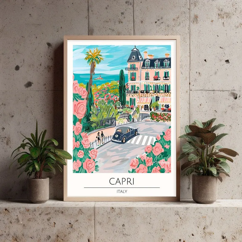 Vintage Capri Framed Canvas Archival Canvas Wall Painting - Natural Brown Frame media 3