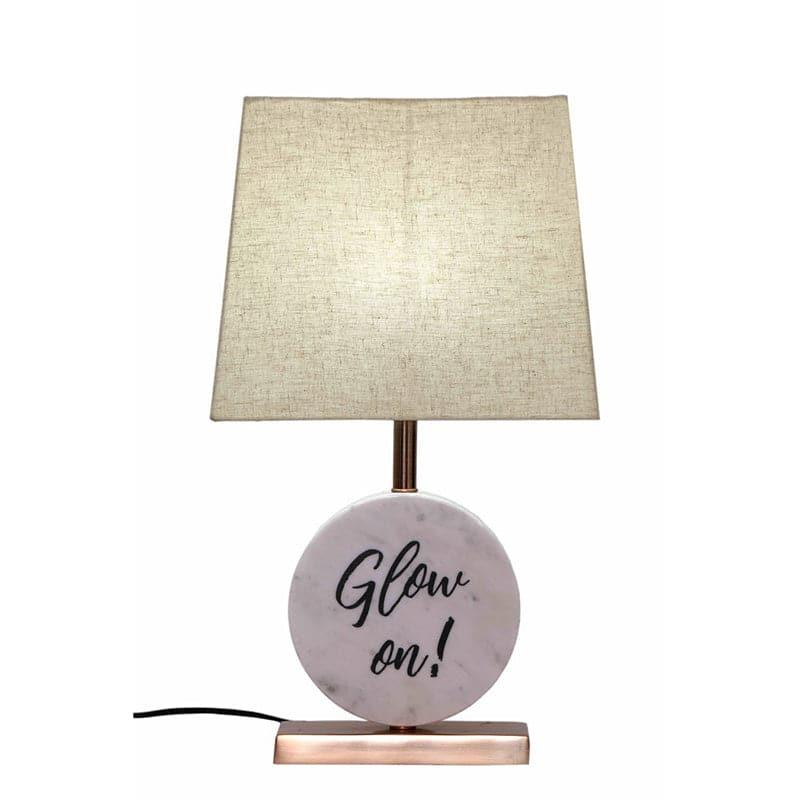 Glow On Marble & Copper Base Fabric Table Lamp - Beige,White media 4