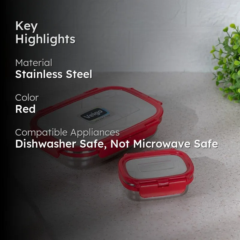 Vidora Red Stainless Steel Lunch Box (775/150 mL) - Two Piece Set media 2