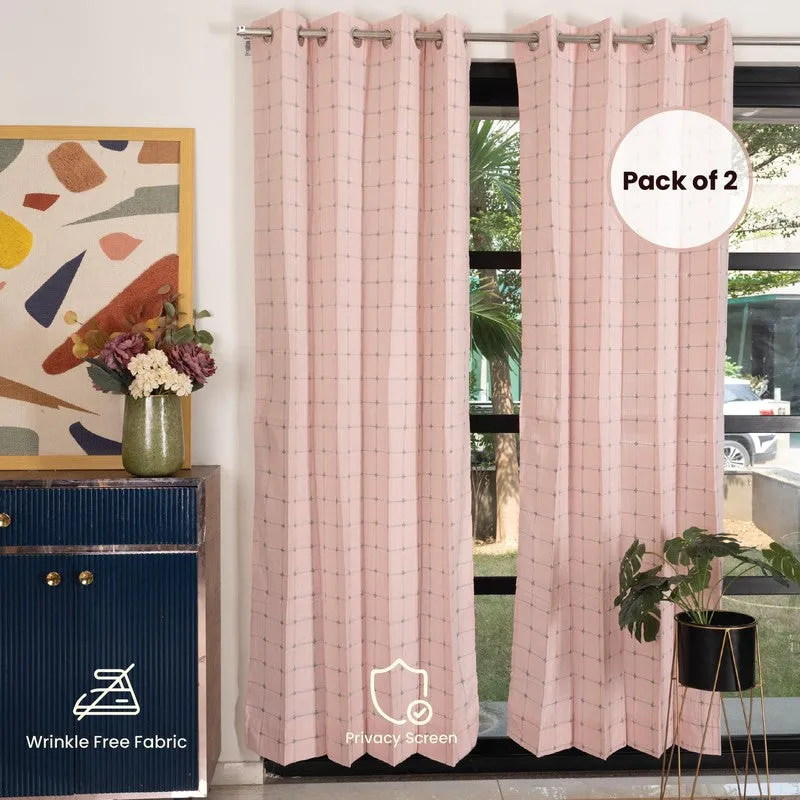 Pixel Checks Cotton Curtain - Light pink media 6