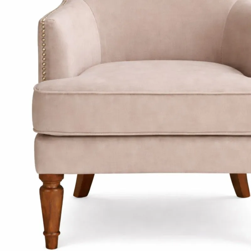 Elysian Teak Wood & Velvet Signature Lounge Chair - Ivory media 5