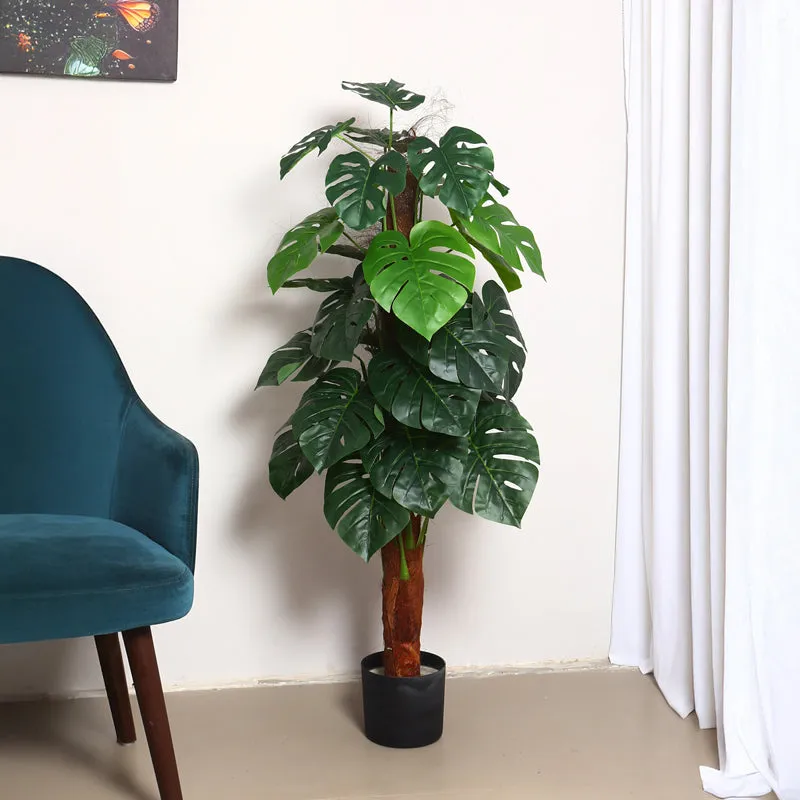 Monever Artificial Monstera With Black Plastic Pot (Green) - 4 Feet media 3