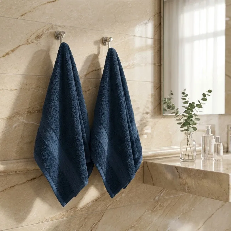 PlushAura Cotton Hand Towel (Dark Blue) - Set Of Two media 1