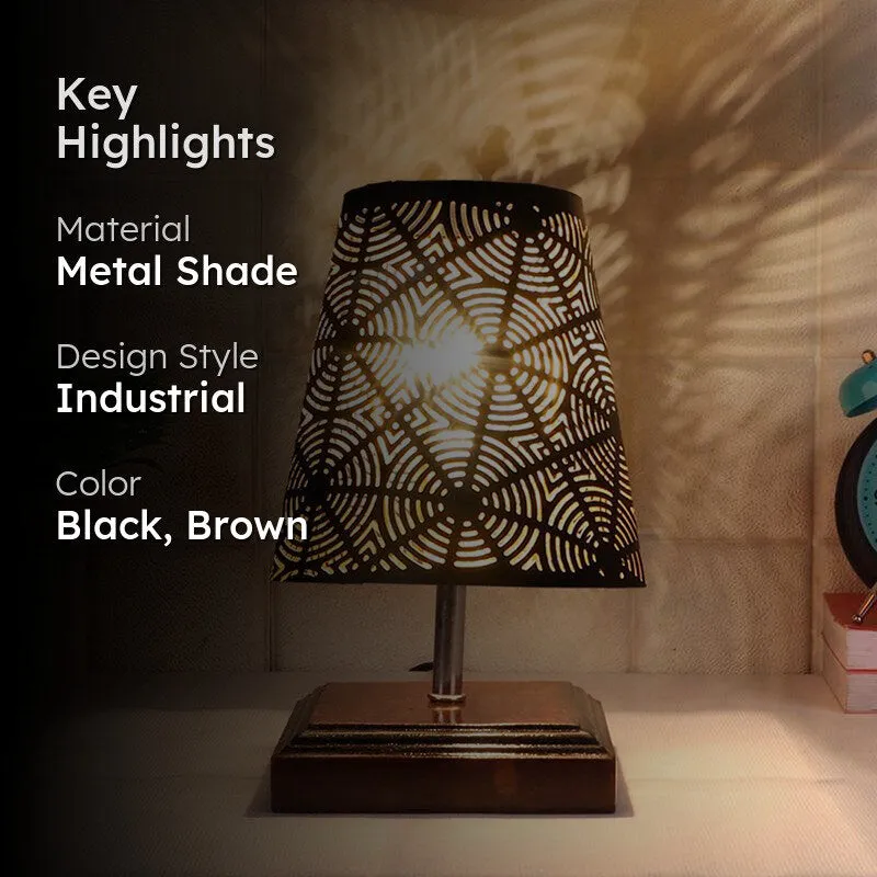 Niksha Etched Metal Table Lamp - Black,Brown media 2