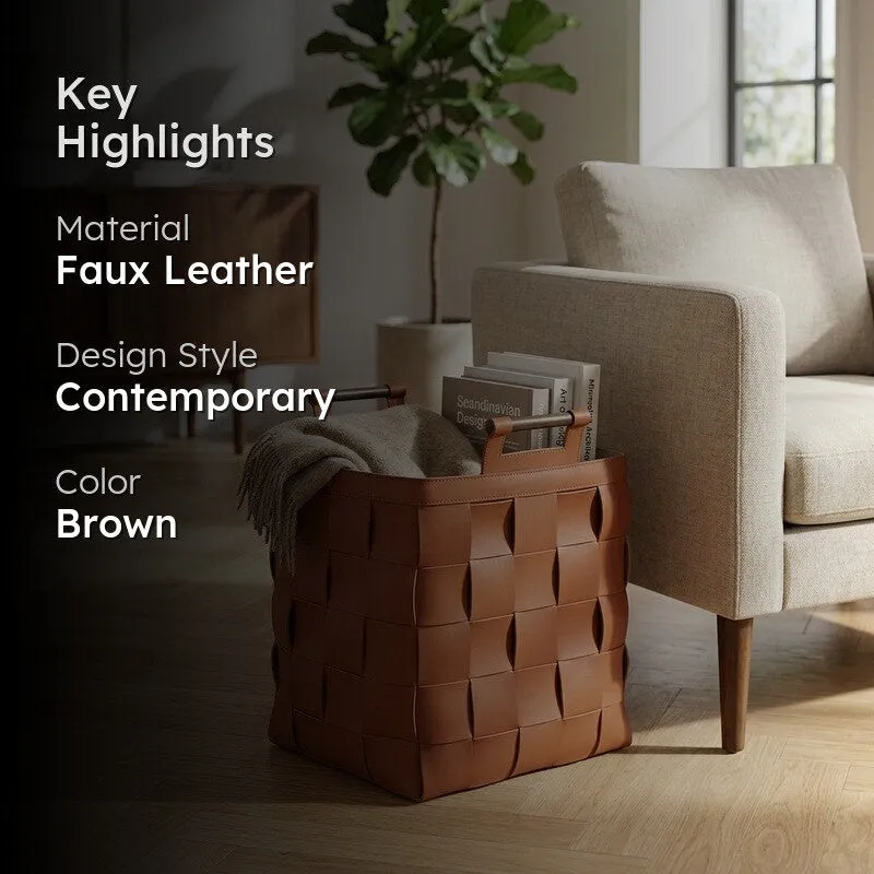 Casora Faux Leather Laundry Basket - Brown media 2