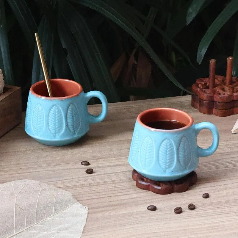 Bergo Ceramic Tea Cup (200 mL Each)/White,Blue)- Set of Two media 3