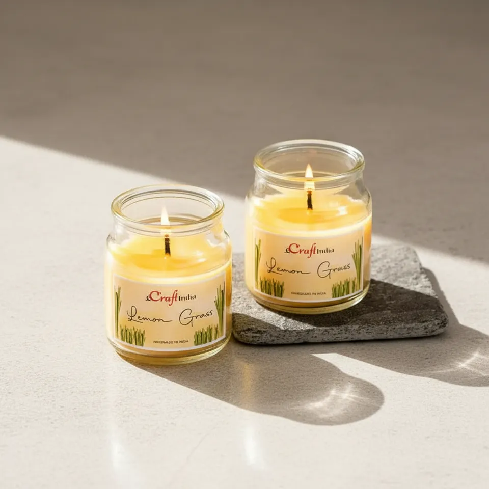 Nithya Lemon Grass Scented Jar Candle - Set Of Two media 1