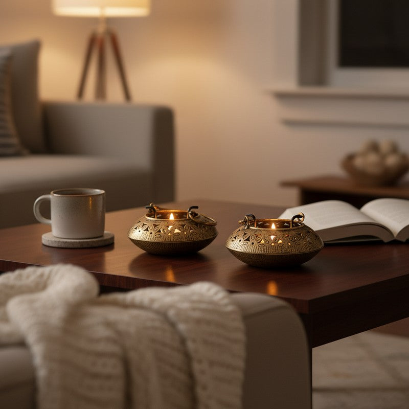 Auspicious Tea Light Candle Holder - Set Of Two