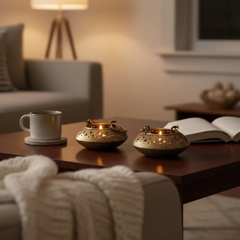 Auspicious Tea Light Candle Holder - Set Of Two media 1