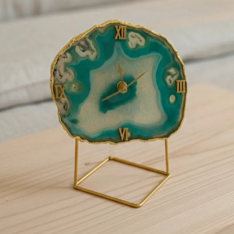 Darsh Handcrafted Agate Table Clock - Green media 1