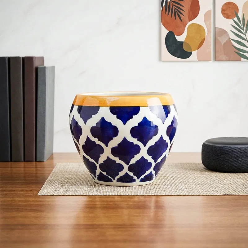 Ugaoo Apple Rose Ceramic Pot (15 CM) - Blue media 1
