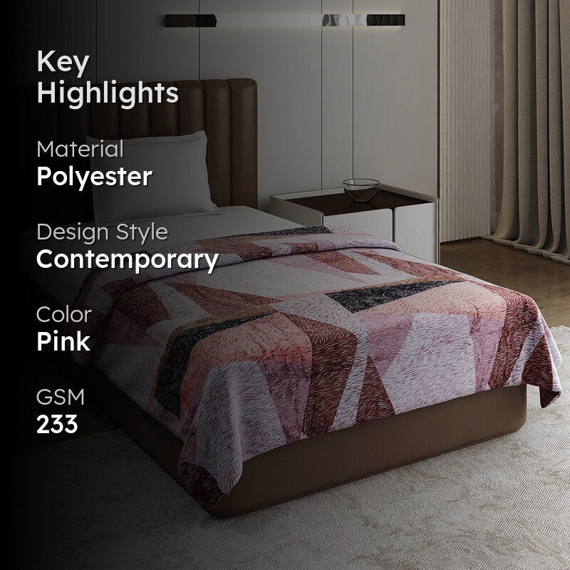 Monte Carlo Patchora Geometric Print Polyester Blanket (Pink) - 233 GSM media 2