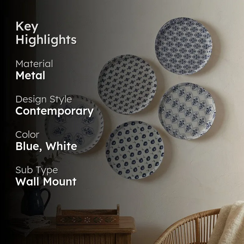 Azure Motif Metal Wall Plates - Set Of Five media 2