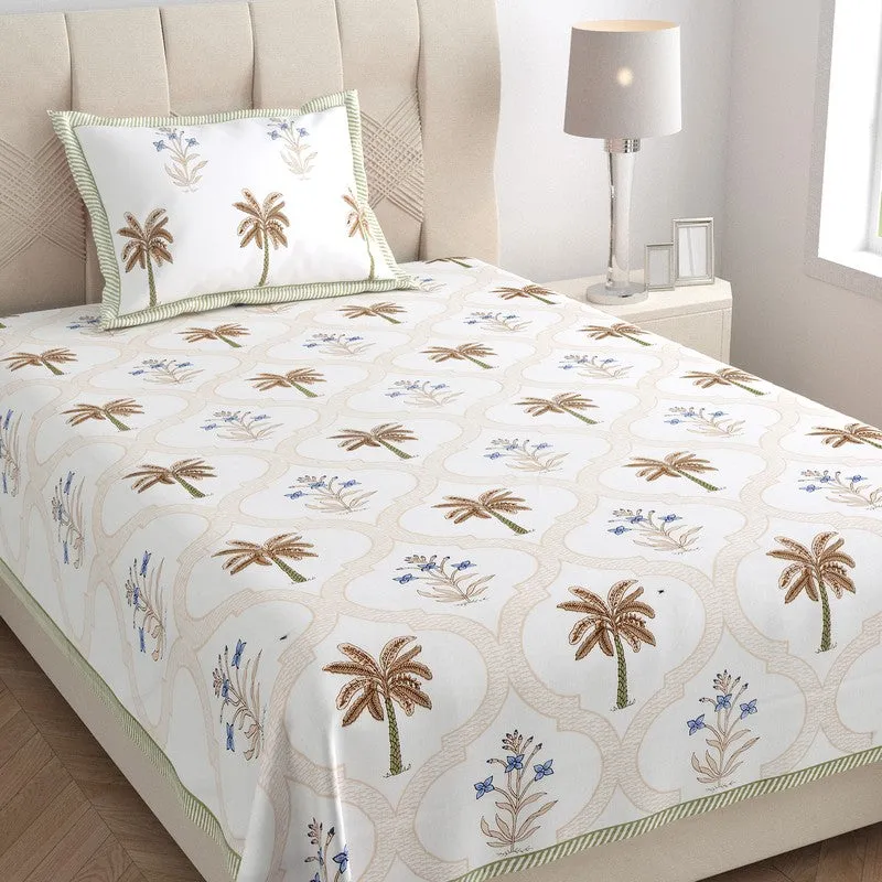 Haveli Block Cotton Bedsheet (Blue,Peach) - 180 TC media 3