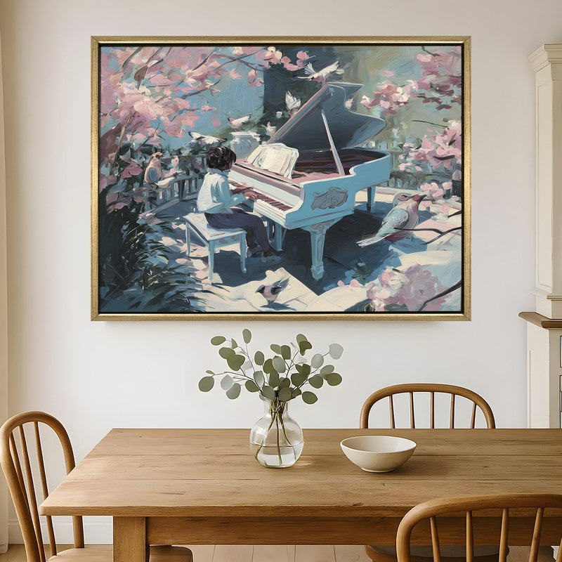Floral Piano Canvas Wall Painting With Frame