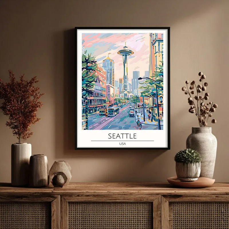 Vintage Seattle Framed Canvas Wall Painting media 3