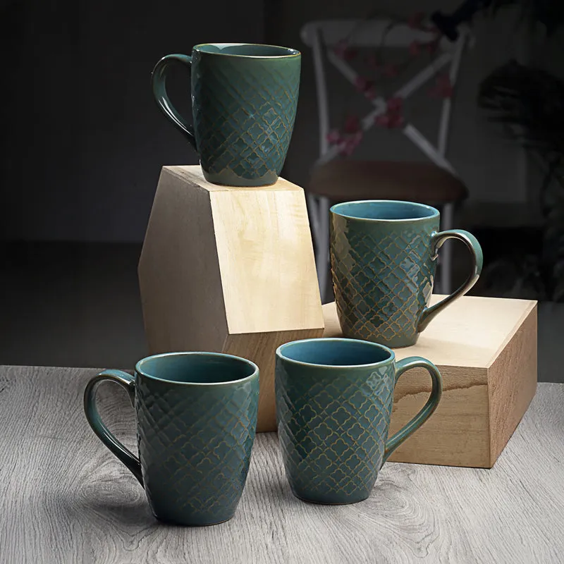 Emerald Ceramic Coffee Mug (370 mL Each) - Set Of Four media 1
