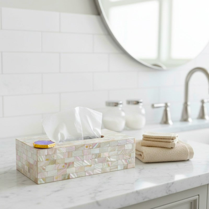 Suzzaine Handcrafted Mother Of Pearl & Agate Tissue Box - White & Beige media 6