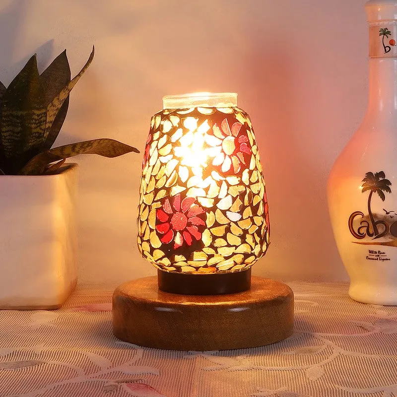 Huetrail Mosaic Glass Wooden Table Lamp With Base - Multicolor media 2
