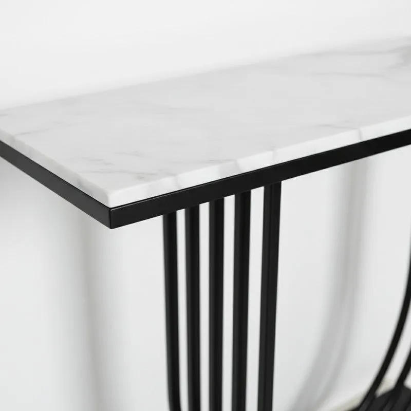 U Shape Metal Console Table with Marble Top (Black) - Small media 4