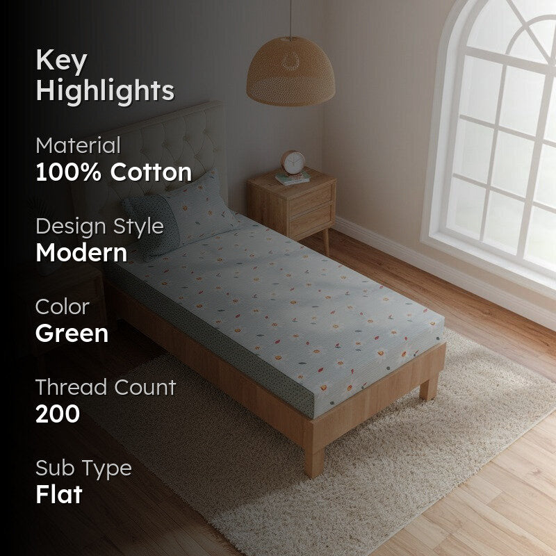 Daisy Blush Printed Cotton Bedsheet (Teal) - 200 TC media 2