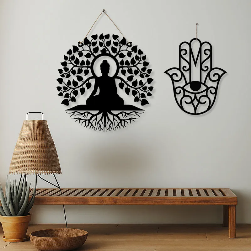 Bodhisatva With Hamsa Hand Iron Wall Accent - Set Of Two media 1