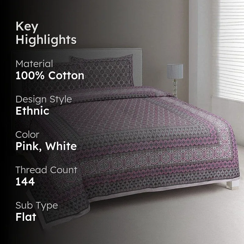 Amritasha Ethnic Cotton Bedsheet (Pink) - 144 TC media 2