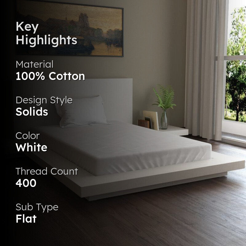 Chromo Cozy Solid Cotton Bedsheet (White) - 400 TC media 2