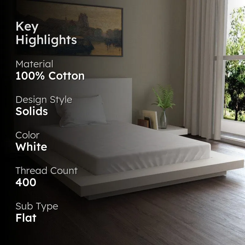 Chromo Cozy Solid Cotton Bedsheet (White) - 400 TC media 2
