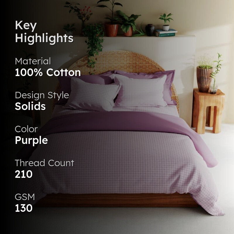 Brio Checkered Cotton Bedsheet (Lilac) - 210 TC media 2
