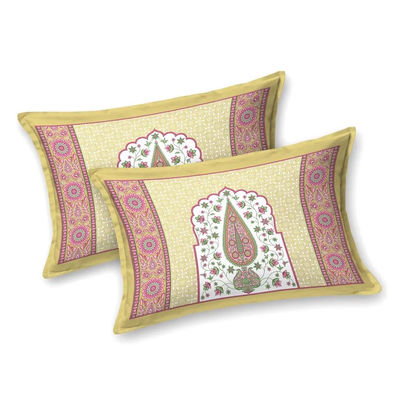 Ethnic Glow Cotton Bedsheet (Yellow,Maroon) - 120 TC media 4