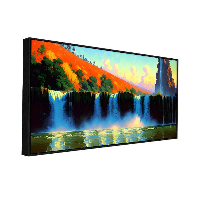 Country Waterfalls Landscape Canvas Wall Painting With Frame - Black media 4