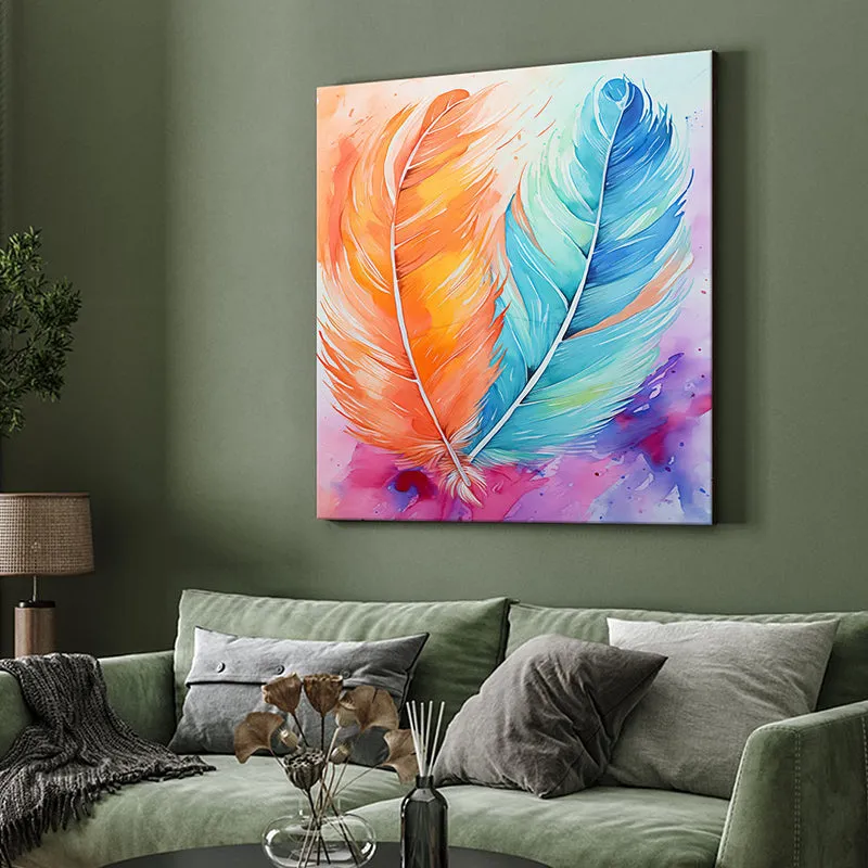 Feathers Watercolor Wall Painting media 4