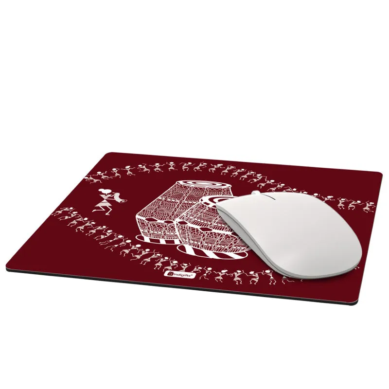 Warli Tabla Mouse Pad - Red media 4