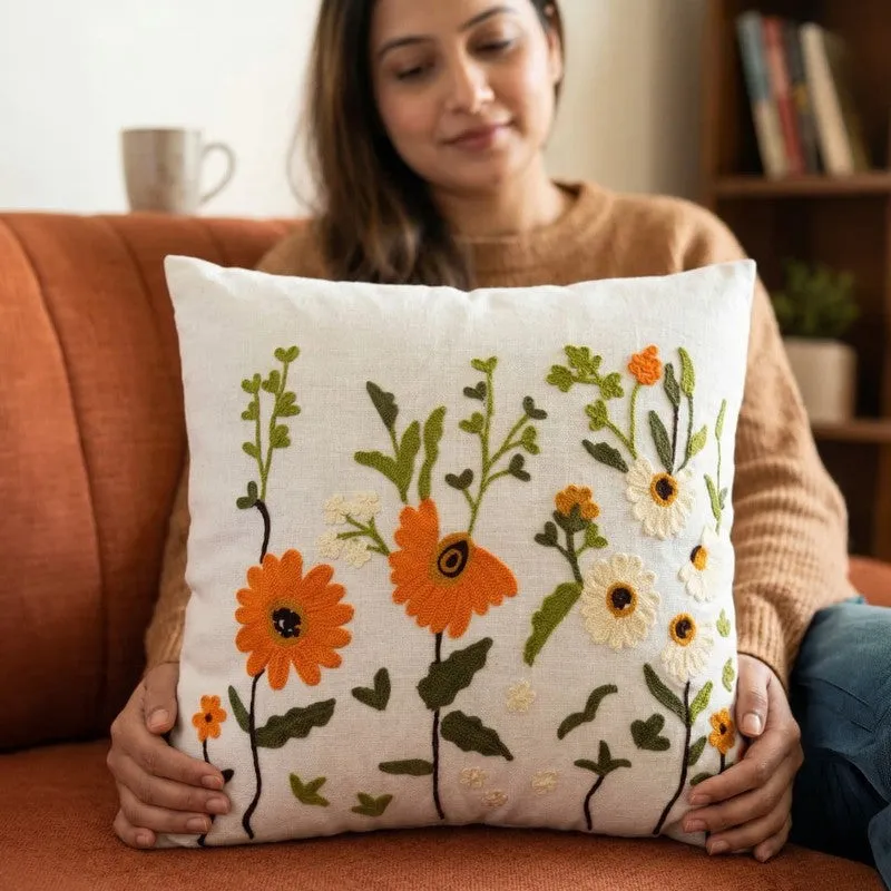 Thread Bloom Embroidered Cotton Cushion Cover media 5