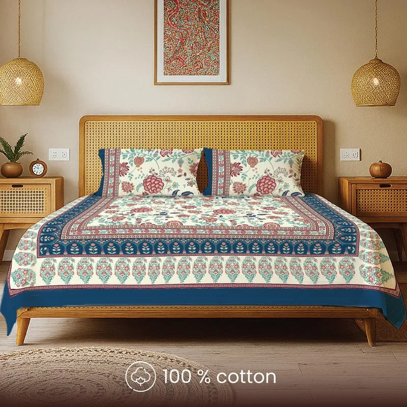 Urban Space Sukriti Traditional Cotton Bedsheet (Blue) - 240 TC media 4