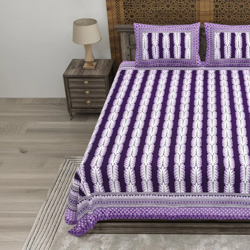 Designy Cotton Bedsheet (Purple,White) - 240 TC media 3
