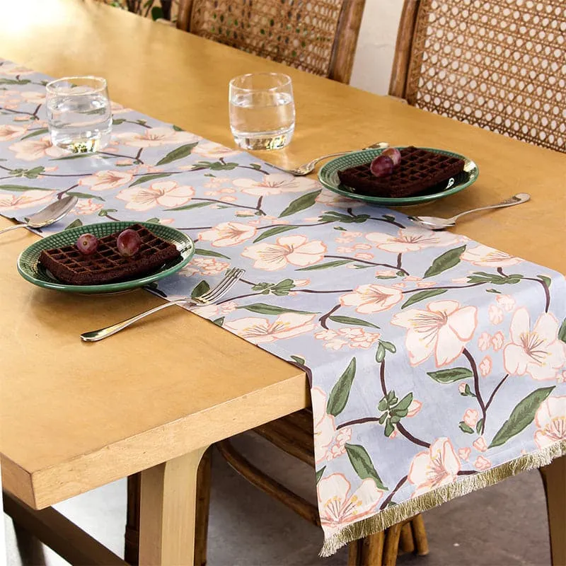 Badamwari Gardenia Cotton Table Runner - Blue media 1