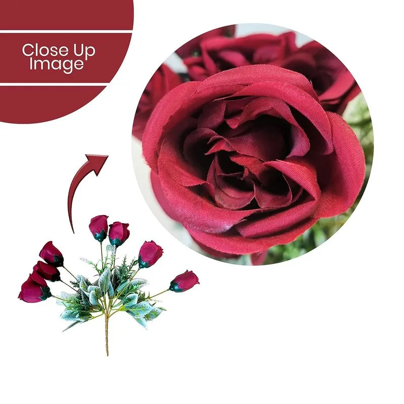 Rosebush Silk Artificial Flower - Red & Green media 7