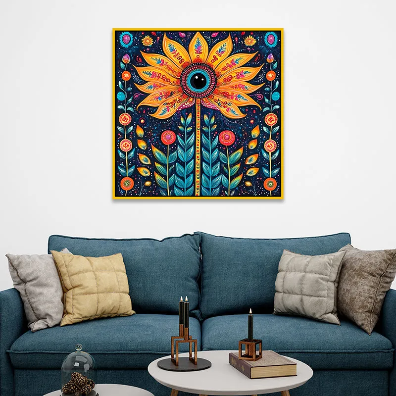 Sunflower Trance Canvas Wall Painting With Frame - Gold media 1
