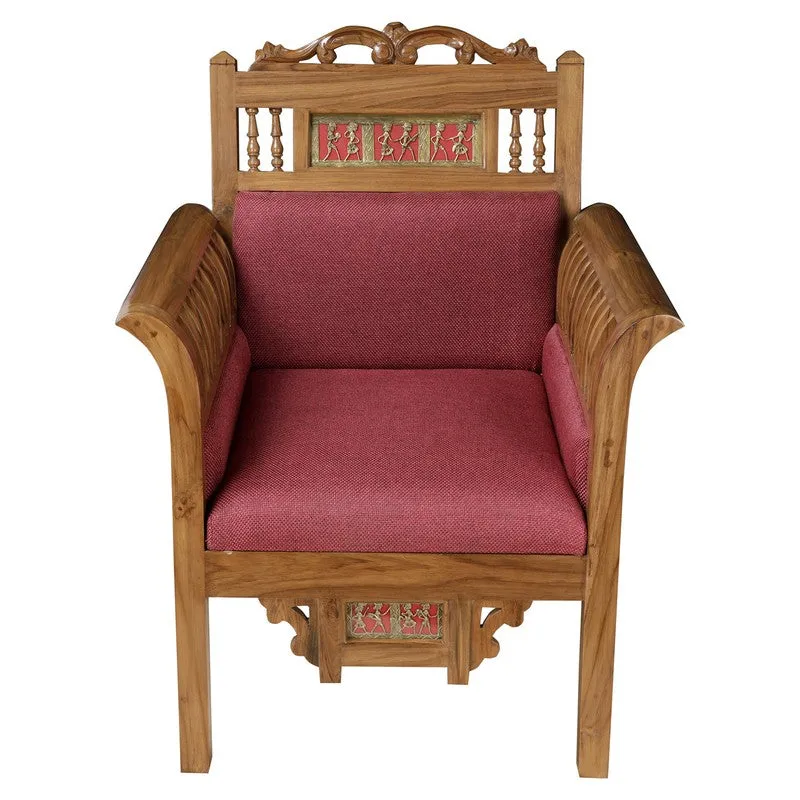 Maharaja Teak Wood Accent Chair - Maroon media 5