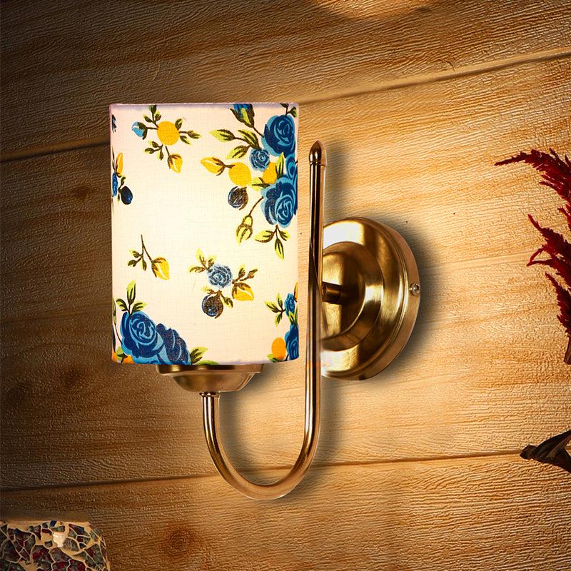 Altura Blue Fleur Cylindrical Fabric & Metal Wall Lamp