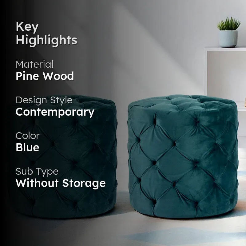 Hrixon Pine Wood Ottomans (Blue) - Set Of Two media 2