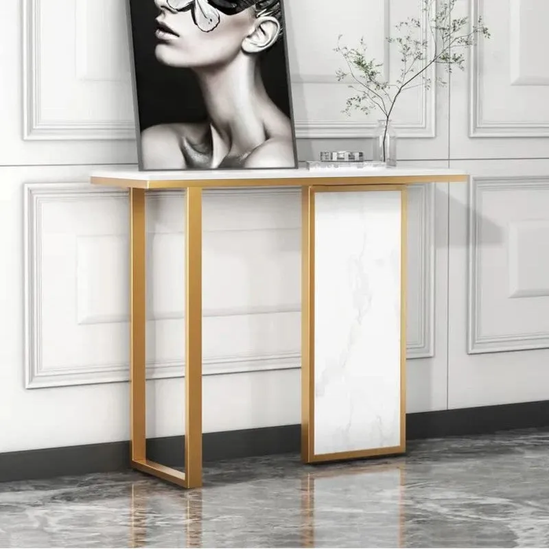 Opulence Metal Console Table with Marble Top (White) - Small media 3