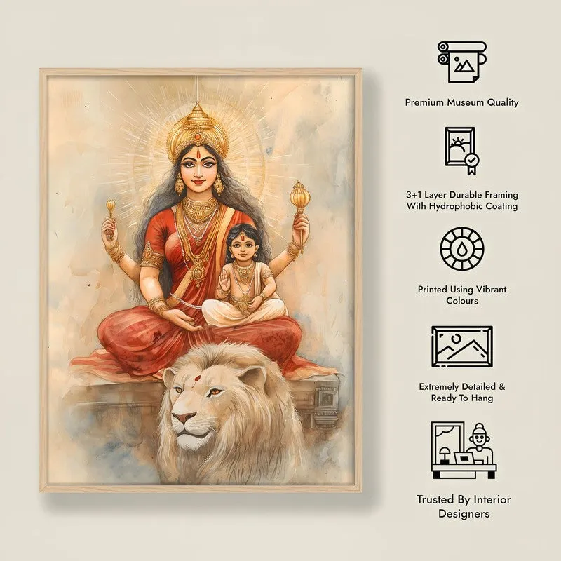 Jagadamba Spiritual Archival Paper Wall Painting - Natural Brown Frame media 8